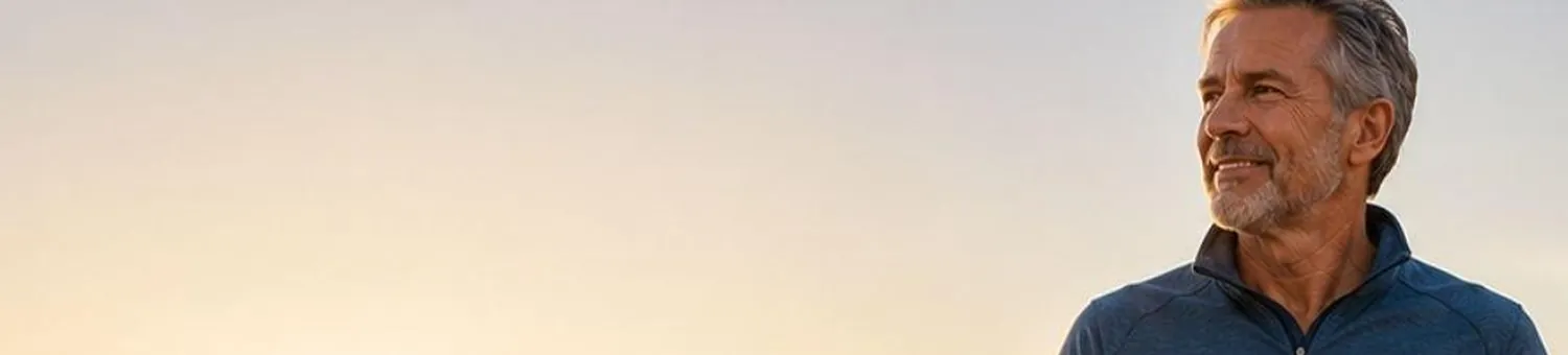 A man walking outdoors at sunrise